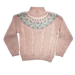 Vintage Currants Jeri-Jo Sweater Small Women Pink Knit Fair Isle Mock Neck Korea